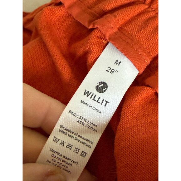 Willit Womens Red Linen-Blend Straight-Leg Pants High Elastic Waist - Picture 3 of 8